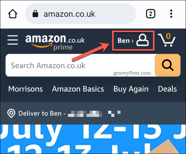 Ketuk ikon profil Amazon