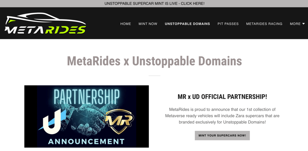 metarides-unstoppable-domains-supercar-nfts