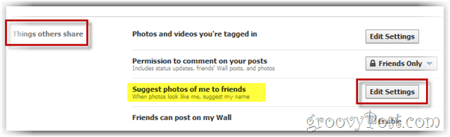 facebook - edit pengaturan untuk penandaan wajah