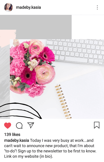 Cara menulis caption Instagram yang menarik, langkah 3, sertakan ajakan bertindak dalam contoh caption oleh madeby.kasia