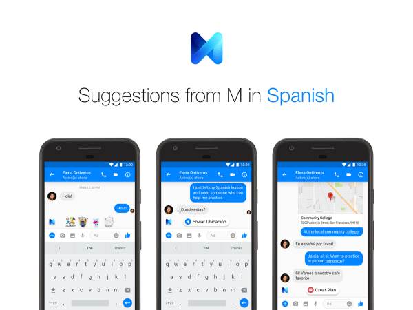 Pengguna Facebook Messenger sekarang dapat menerima saran dari M dalam bahasa Inggris dan Spanyol.