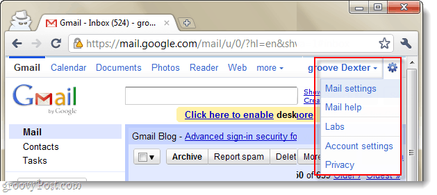 menu drop down pengaturan email gmail