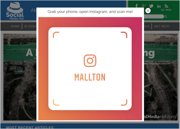 Keluar pop-up dengan nametag Instagram.