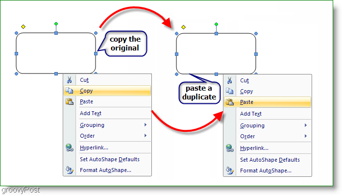 Microsoft Word 2007 Salin yang asli, rekatkan duplikat