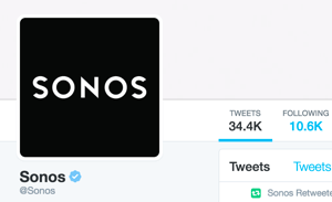 Akun Twitter Sonos diverifikasi dan menunjukkan lencana terverifikasi Twitter berwarna biru.