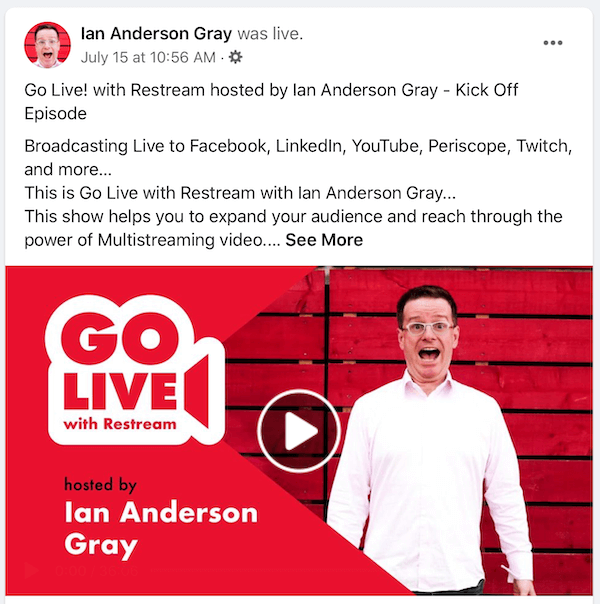 Posting ulang video langsung Facebook untuk Ian Anderson Grey