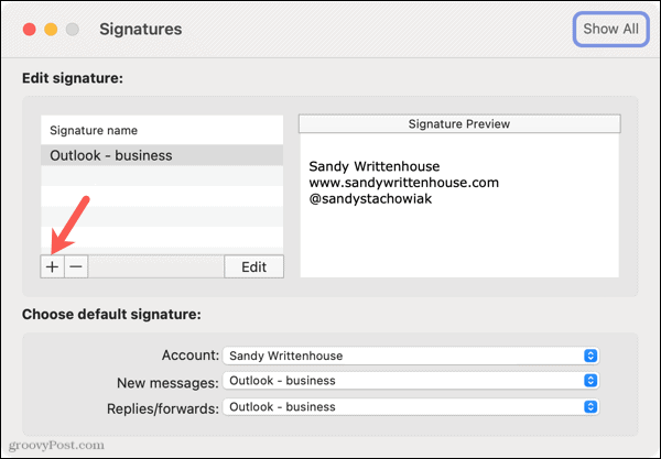Tambahkan tanda tangan baru di Outlook di Mac