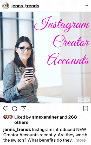 Posting bisnis Instagram dengan hamparan teks