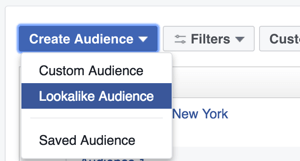 Di Ads Manager, pilih Lookalike Audience dari menu drop-down Create Audience.