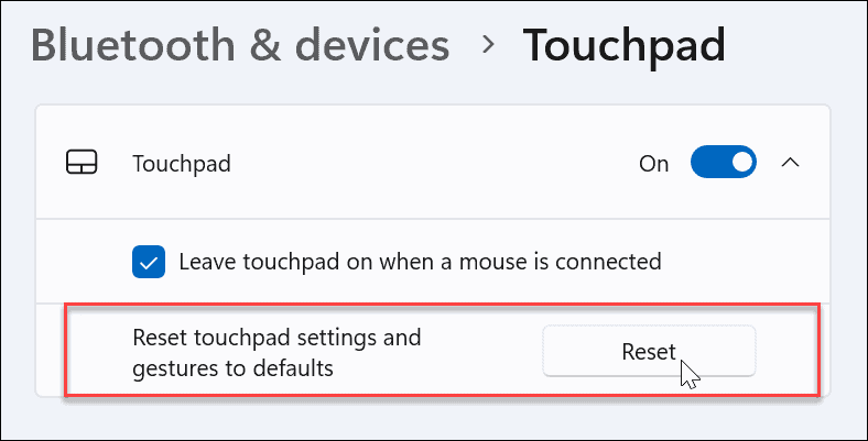 reset pengaturan touchpad pada Windows 11