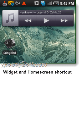 widget android songbird dan tangkapan layar shorcut