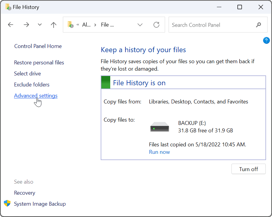 riwayat file penggunaan lanjutan di windows 11