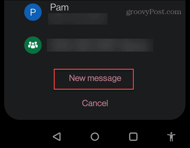 opsi pesan baru meneruskan pesan teks