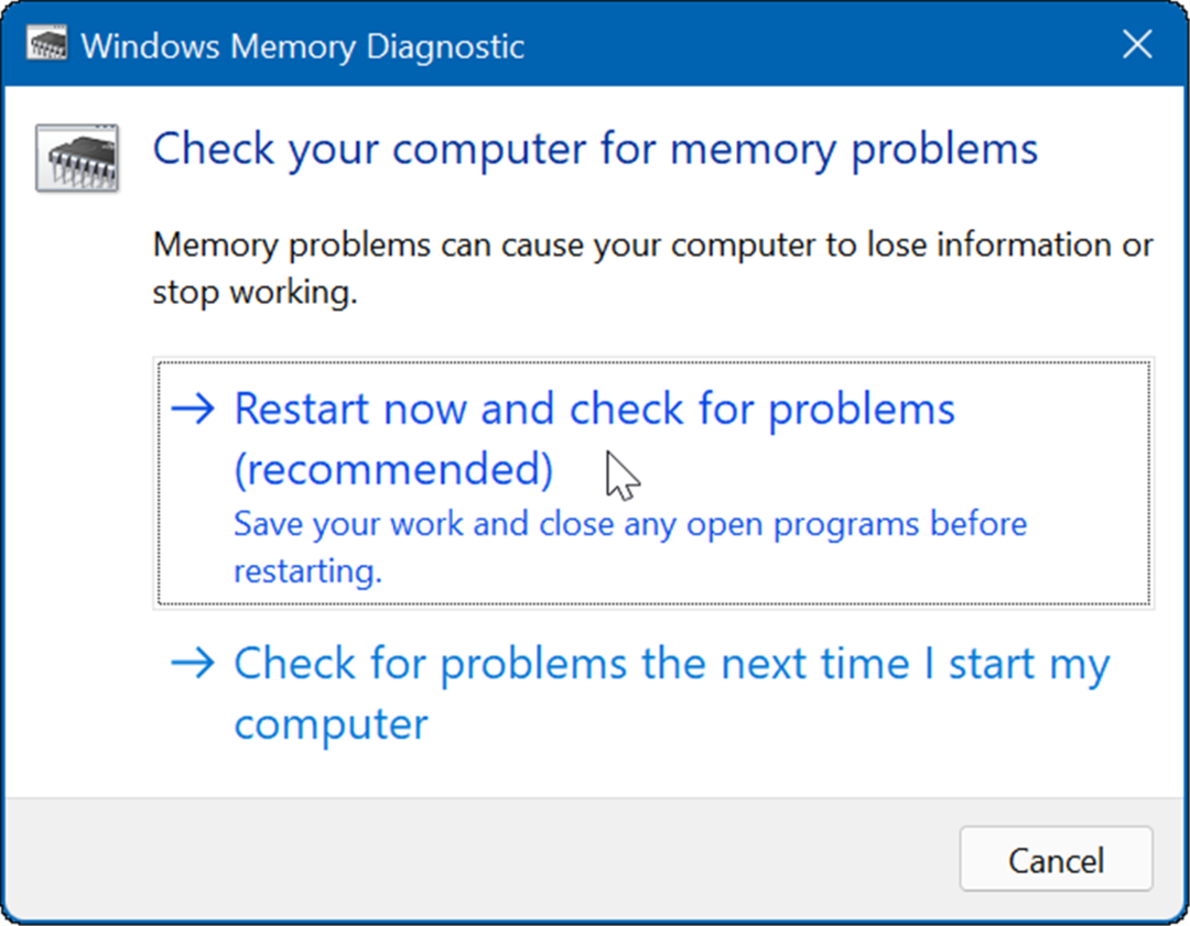 diagnostik memori windows
