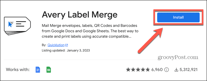 google sheets instal penggabungan label avery