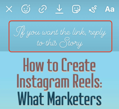 contoh cerita instagram dengan ajakan bertindak yang mencatat untuk membalas cerita untuk tautan terkait