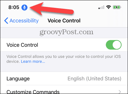 Kontrol Suara iPhone diaktifkan