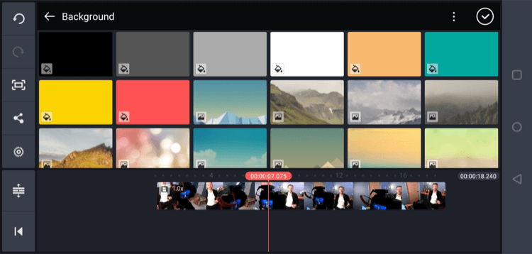 pilih warna latar belakang di aplikasi seluler Kinemaster