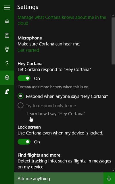 Pengaturan Cortana