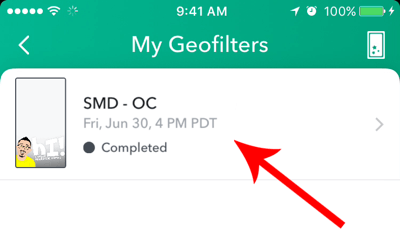 Buka geofilter Anda yang telah selesai di layar My Geofilters.