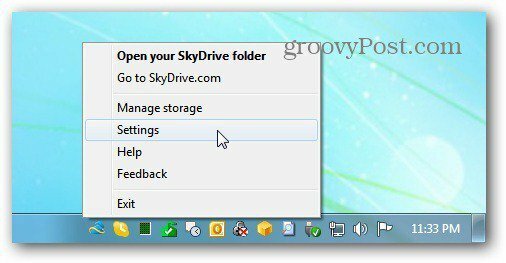 Menu SkyDrive