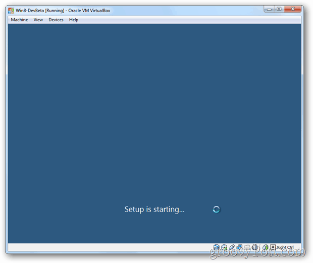 Pengaturan VirtualBox Windows 8 sedang dimulai