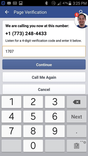 Masukkan kode verifikasi yang Anda terima dari Facebook dan ketuk Lanjutkan.