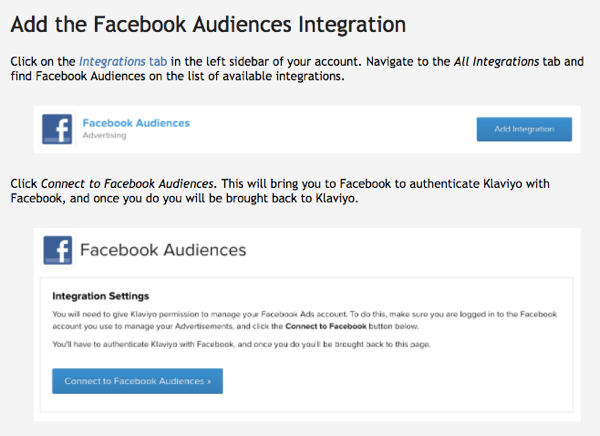 Integrasi Audiens Facebook Klaviyo mudah digunakan.