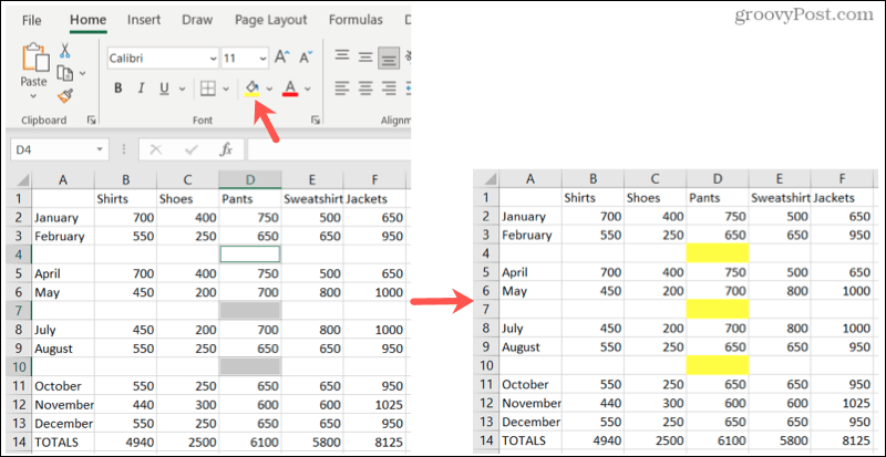 Sorot bagian yang kosong di Excel