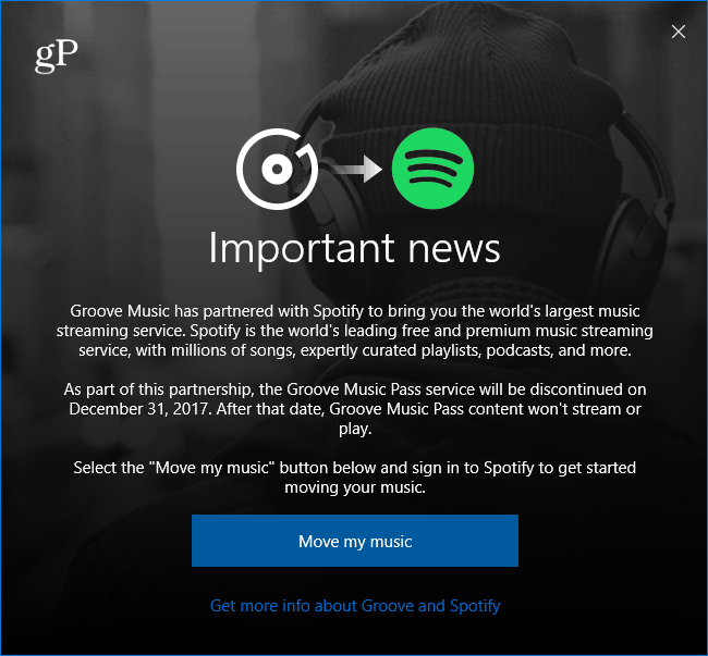 Microsoft Groove Music Memindahkan ke Pesan Spotify
