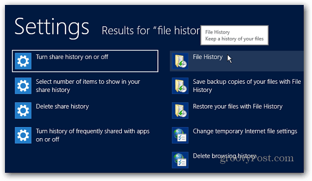 Pengaturan Riwayat File Cari Windows 8