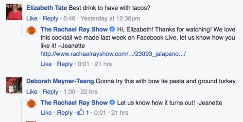 contoh balasan komentar rachel ray show facebook