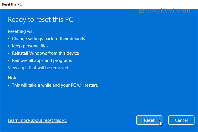 siap untuk mereset windows 11 PC