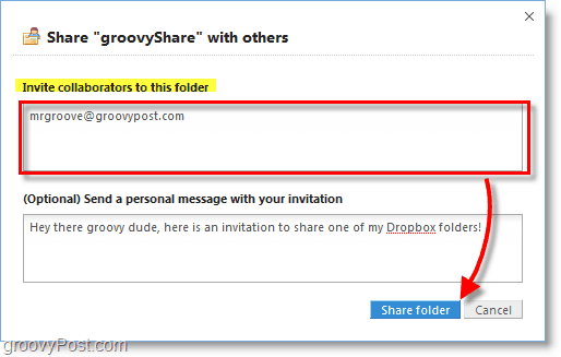 Tangkapan layar Dropbox - undang orang untuk menggunakan folder berbagi Anda