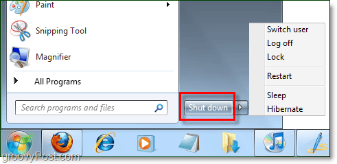 tombol daya menu start windows 7 dengan properti default sebagai dimatikan