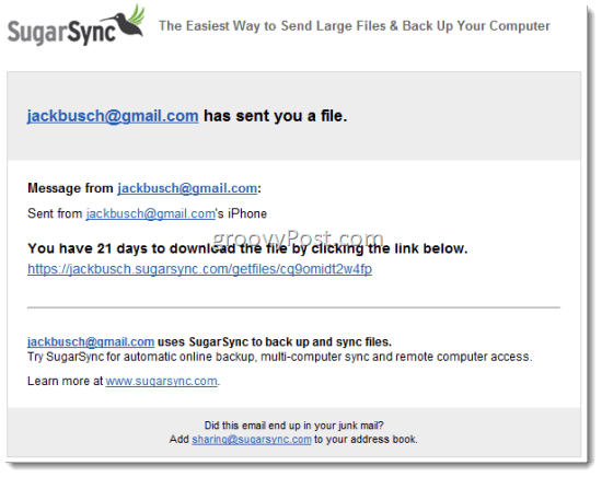 SugarSync Bagikan File melalui Email