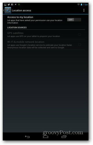 Tingkatkan pengaturan lokasi masa pakai baterai Nexus 7