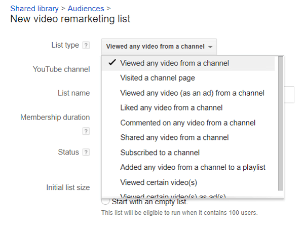 Anda dapat memisahkan daftar pemirsa YouTube Anda untuk pemasaran ulang.