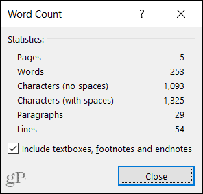 Jumlah kata di Microsoft Word di Windows