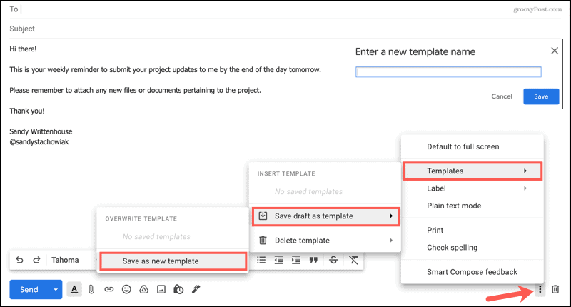 Simpan dan beri nama template Gmail Anda