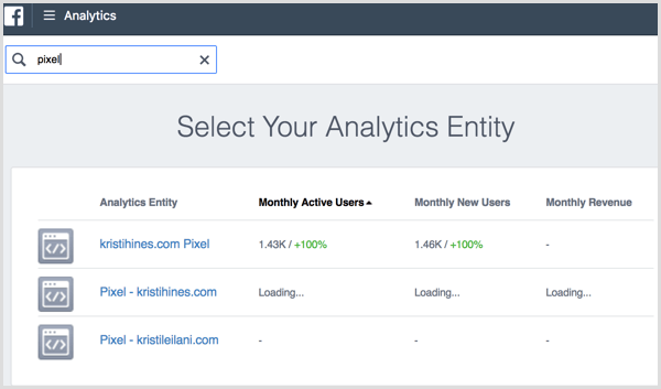 Situs web Facebook Analytics