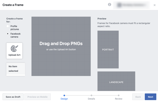 Cara mempromosikan acara langsung Anda di Facebook, langkah 2, buat bingkai Anda di studio bingkai Facebook