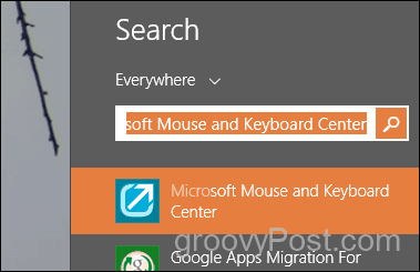 mencari dan meluncurkan pusat mouse dan keyboard microsoft
