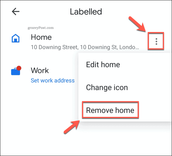 Menghapus alamat rumah yang disimpan di Google Maps seluler