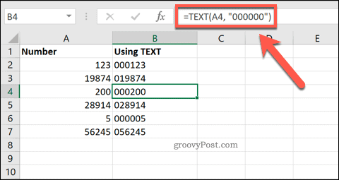 Menggunakan TEXT di Excel untuk menambahkan angka nol di depan