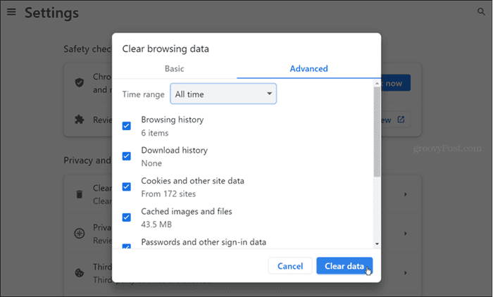 hapus data penjelajahan chrome