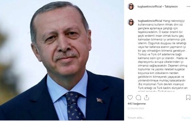Tuğba Ekinci membagikan Presiden Tayyip Erdoğan