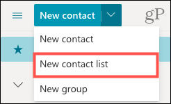 Pilih Daftar kontak baru