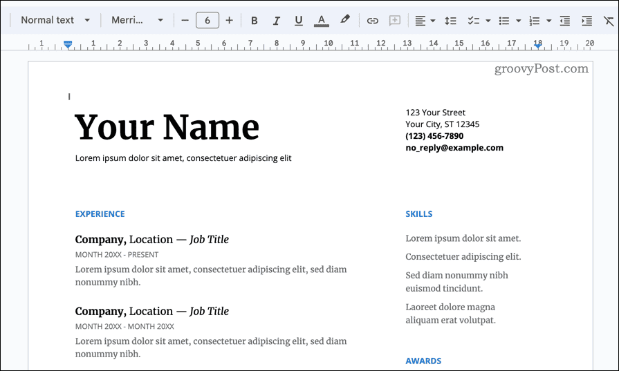 Contoh template Google Docs