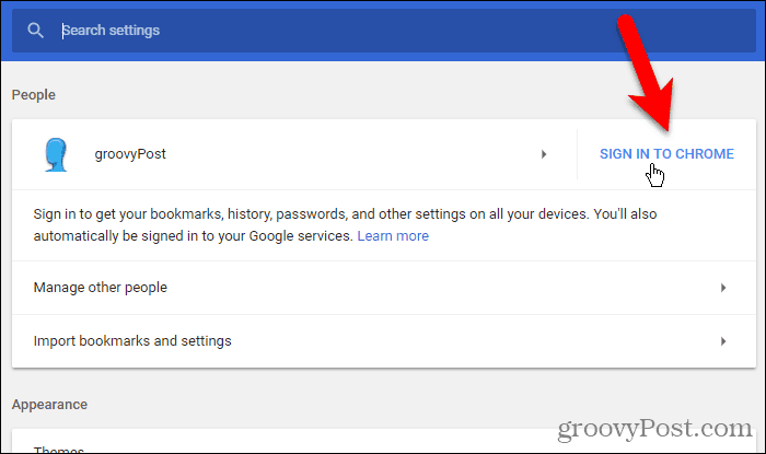 Klik Masuk ke Chrome di Windows